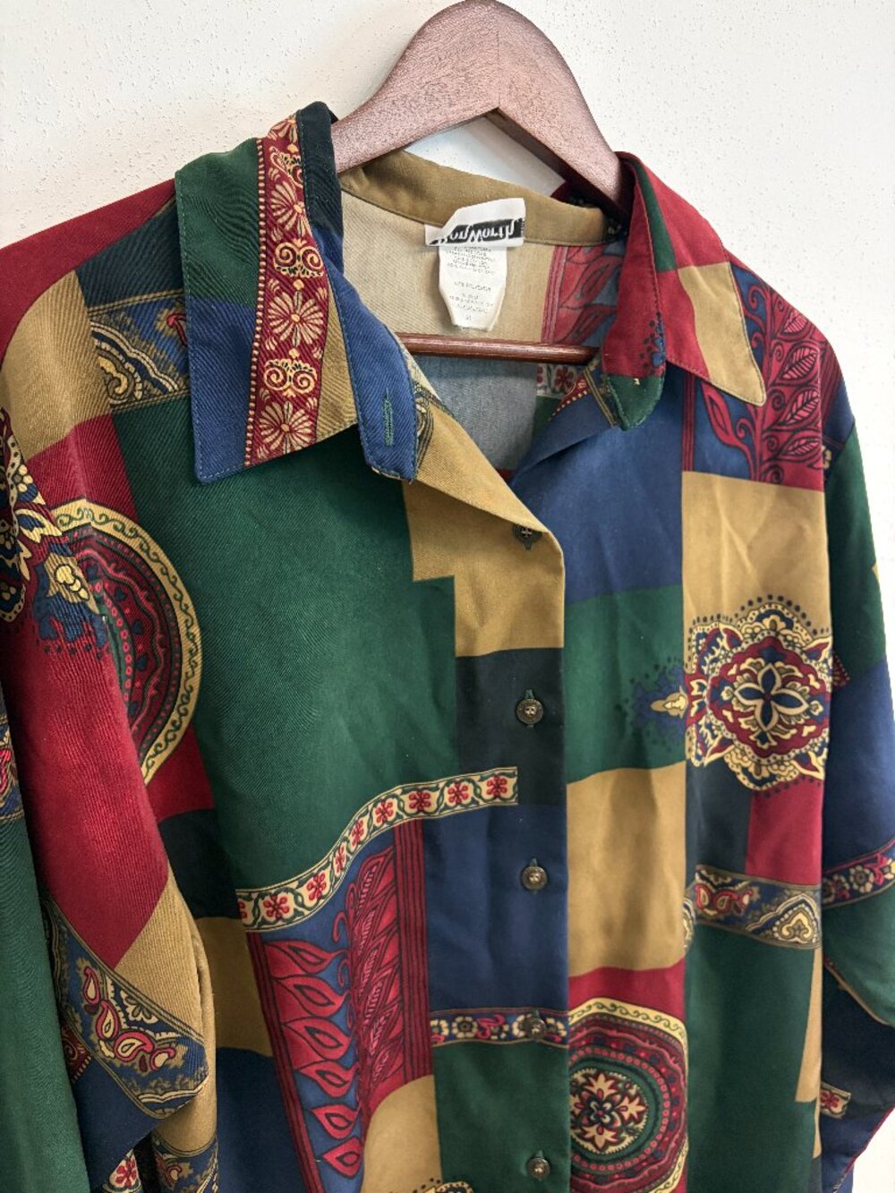 Bonworth Vintage Abstract Button Down Shirt Retro 90s Geometric Long Sleeve Mens